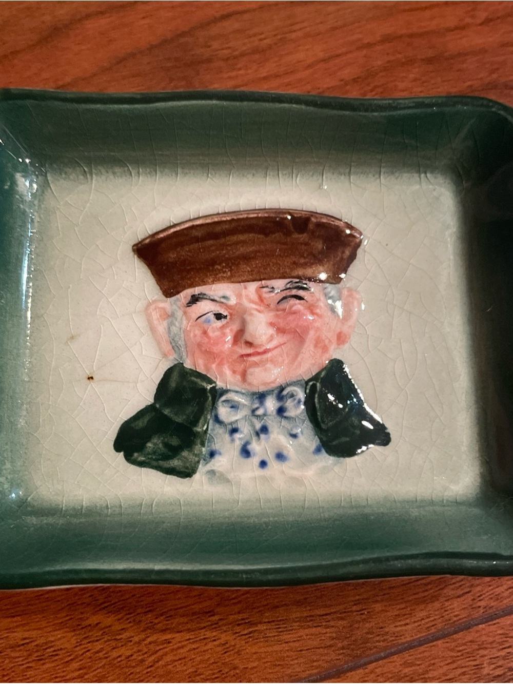 Vintage Old Charley Raised 3D Relief Ceramic Pin Tray Dish Stagecoach Backstamp